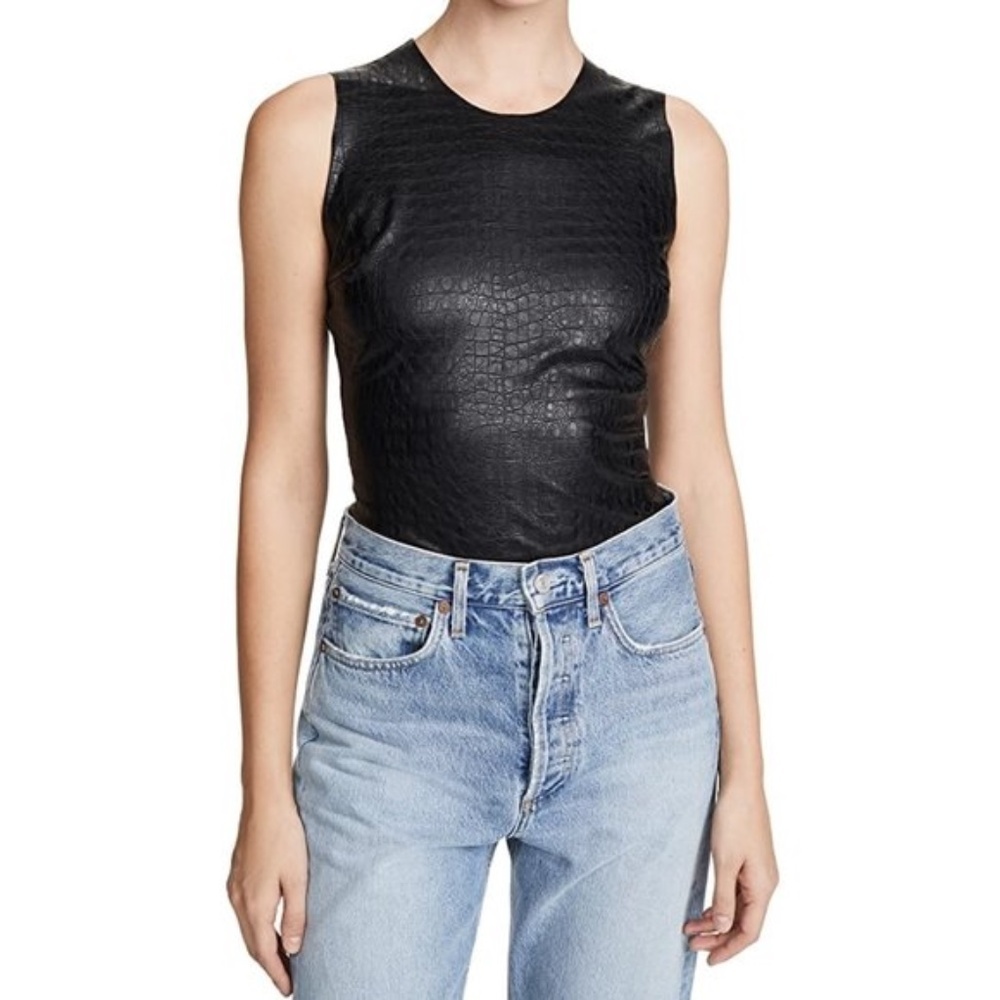 Commando Croc Embossed Faux Leather Thong Bodysuit